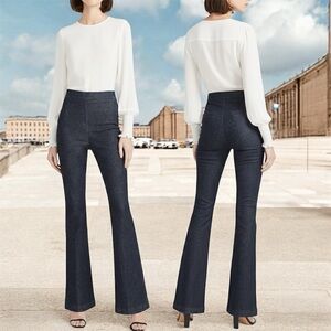 Express Jeans Womens 10 R Flare High Rise Dark Wash Denim Stretch Side Zip Hyper